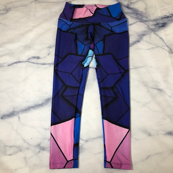 Sadhana Purple & Pink Geometric Yoga Leggings M/L - Picture 2 of 8